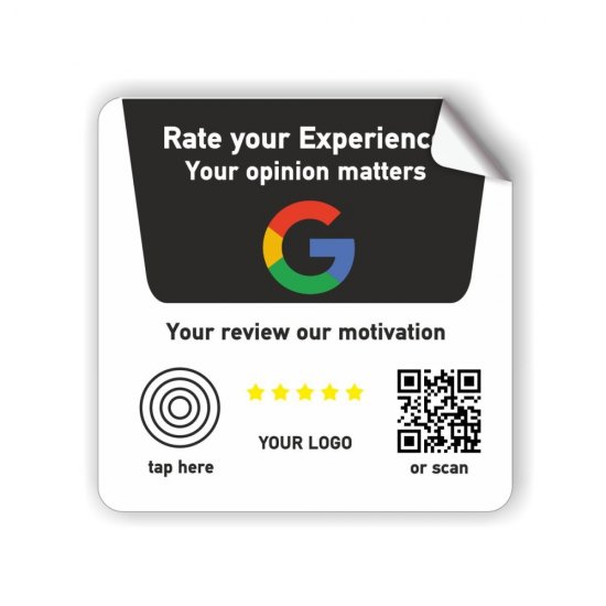 Nfc Tap Or scan QR Code αυτοκόλλητο αξιολογήσεων Google με το logo σας
