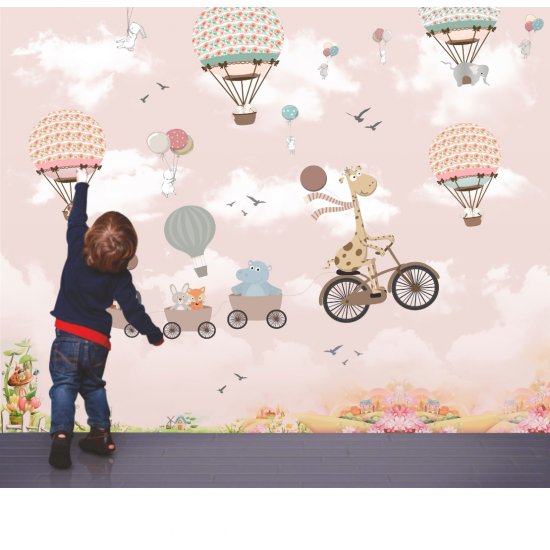 Αυτοκόλλητη ταπετσαρία - Ζωάκια με αερόστατα