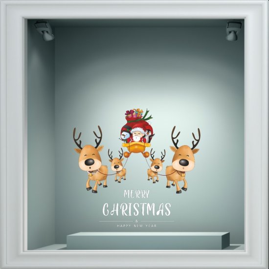 Χριστουγεννιάτικο Αυτοκόλλητο - Άγιος Βασίλης και τάρανδοι