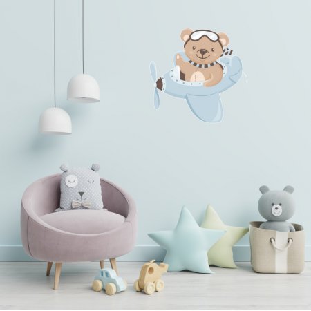 Αυτοκόλλητο τοίχου - Αεροπλακάνι με αρκουδάκι