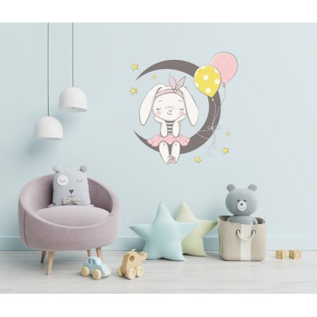 Αυτοκόλλητο τοίχου - Λαγουδάκι με μπαλόνια