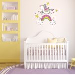 Αυτοκόλλητο τοίχου - Μονόκερος με ουράνιο τόξο