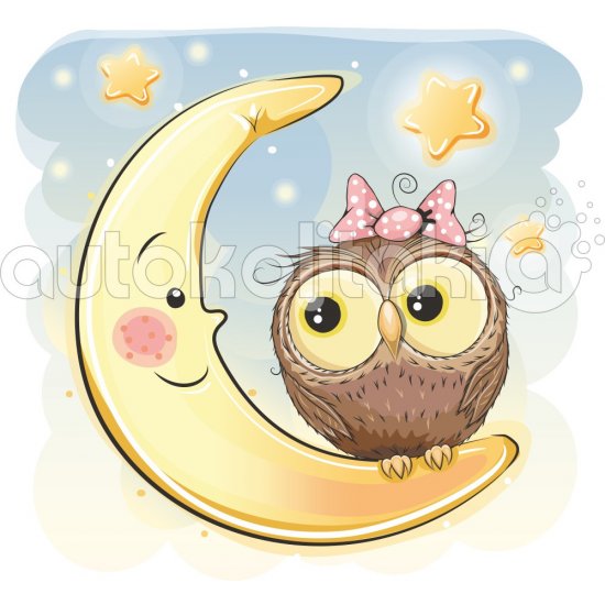 Αυτοκόλλητο τοίχου - Κουκουβάγια και φεγγάρι