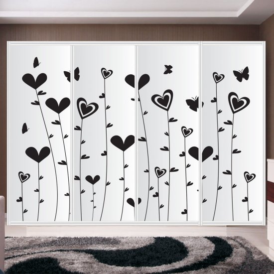 Αυτοκόλλητο ντουλάπας - Λουλούδια καρδιές