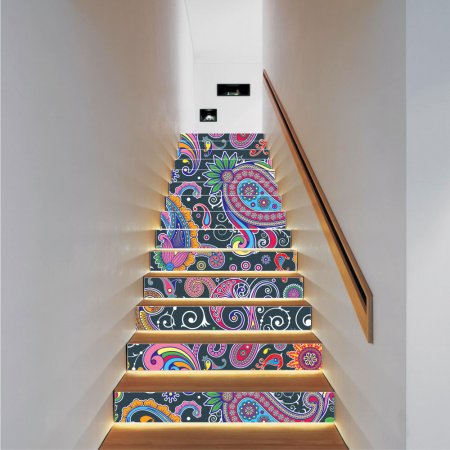 Αυτοκόλλητο σκάλας (Τιμή ανά τεμάχιο) - Πολύχρωμο vintage μοτίβο