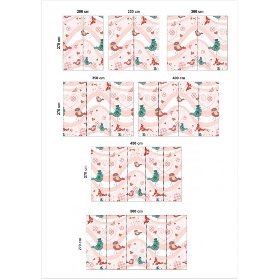 Αυτοκόλλητη ταπετσαρία - Πουλιά και καρδιές Αυτοκόλλητη ταπετσαρία - Πουλιά και καρδιές