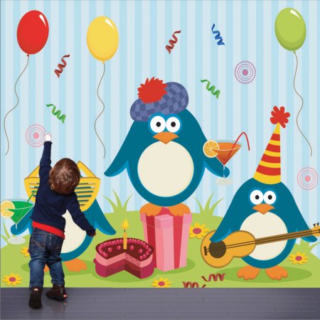 Αυτοκόλλητη ταπετσαρία - Μουσικοί πιγκουίνοι