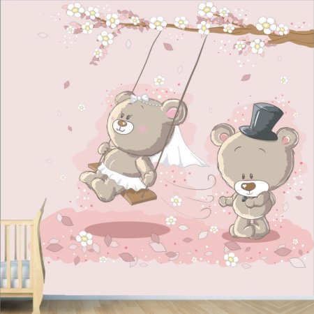 Αυτοκόλλητη ταπετσαρία - Αρκουδάκια σε ροζ