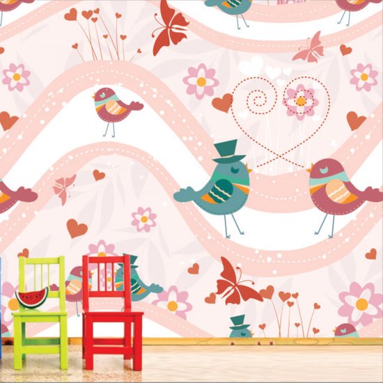 Αυτοκόλλητη ταπετσαρία - Πουλιά και καρδιές Αυτοκόλλητη ταπετσαρία - Πουλιά και καρδιές