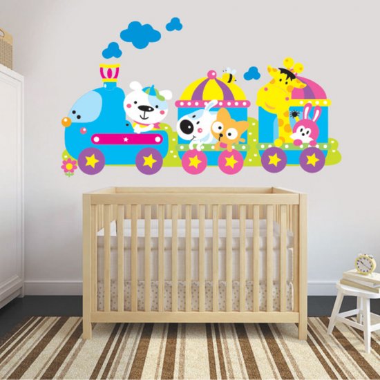 Αυτοκόλλητο τοίχου - Ζωακια στο τρενάκι