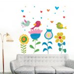 Αυτοκόλλητο τοίχου - Άνθη και πουλιά