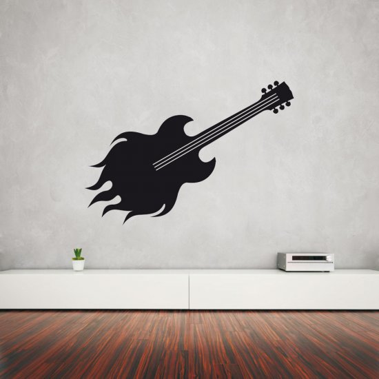Αυτοκόλλητο Τοίχου - Φλεγόμενη Κιθάρα Αυτοκόλλητο Τοίχου - Φλεγόμενη Κιθάρα
