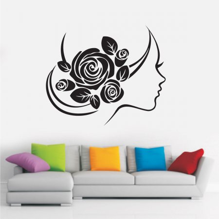 Αυτοκόλλητο Τοίχου - Γυναίκα και λουλούδια