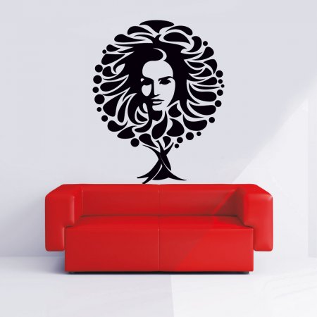 Αυτοκόλλητο Τοίχου - Γυναικείο πρόσωπο σε δέντρο