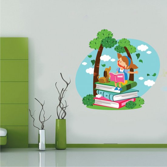 Παιδικό Αυτοκόλλητο Τοίχου - Κοριτσάκι και Βιβλία Παιδικό Αυτοκόλλητο Τοίχου - Κοριτσάκι και Βιβλία