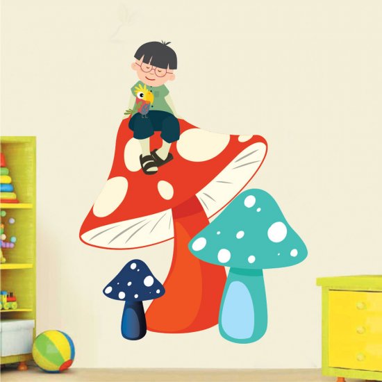 Παιδικό Αυτοκόλλητο Τοίχου - Μανιτάρια και Παιδάκι Παιδικό Αυτοκόλλητο Τοίχου - Μανιτάρια και Παιδάκι