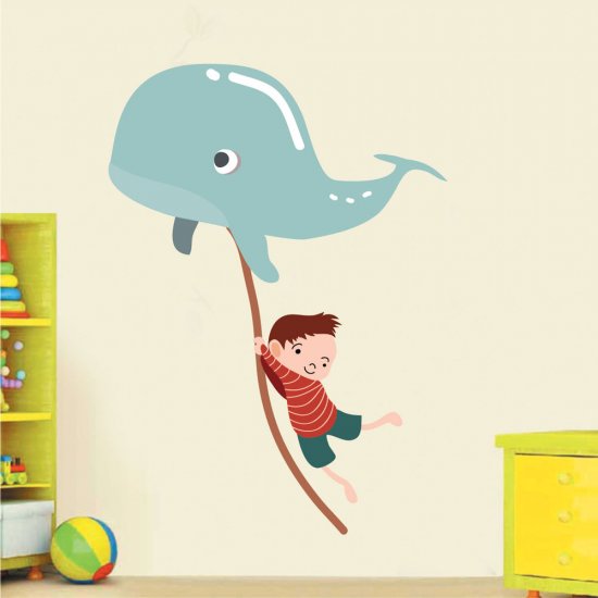 Παιδικό Αυτοκόλλητο Τοίχου - Φάλαινα και Παιδάκι Παιδικό Αυτοκόλλητο Τοίχου - Φάλαινα και Παιδάκι