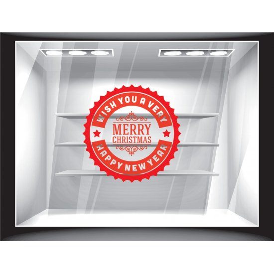Αυτοκόλλητο βιτρίνας - Merry Christmas - Happy new year κυκλικό