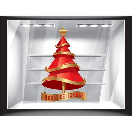 Αυτοκόλλητο βιτρίνας - Merry Christmas κωνικό