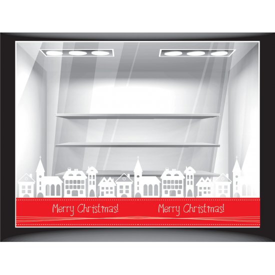 Αυτοκόλλητο βιτρίνας - Merry Christmas σπίτια