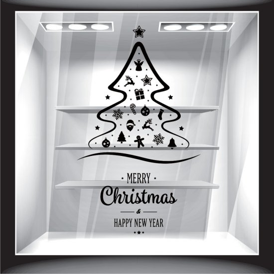 Χριστουγεννιάτικο Αυτοκόλλητο - Έλατο με Στολίδια