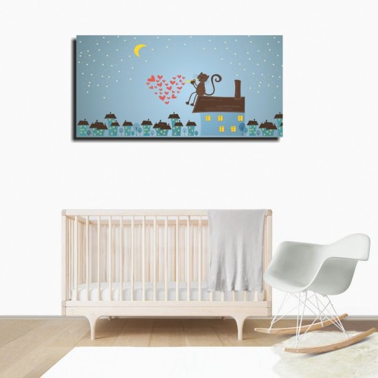 Παιδικός Πίνακας σε Καμβά - Γατούλα Σε Σκεπή Παιδικός Πίνακας σε Καμβά - Γατούλα Σε Σκεπή