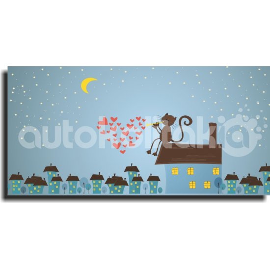 Παιδικός Πίνακας σε Καμβά - Γατούλα Σε Σκεπή Παιδικός Πίνακας σε Καμβά - Γατούλα Σε Σκεπή