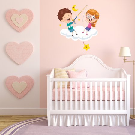 Αυτοκόλλητο τοίχου - Παιδάκια σε συννεφάκι