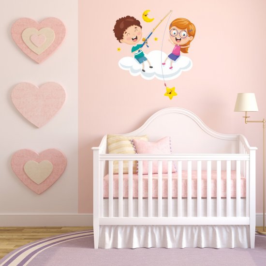 Αυτοκόλλητο τοίχου - Παιδάκια σε συννεφάκι Αυτοκόλλητο τοίχου - Παιδάκια σε συννεφάκι